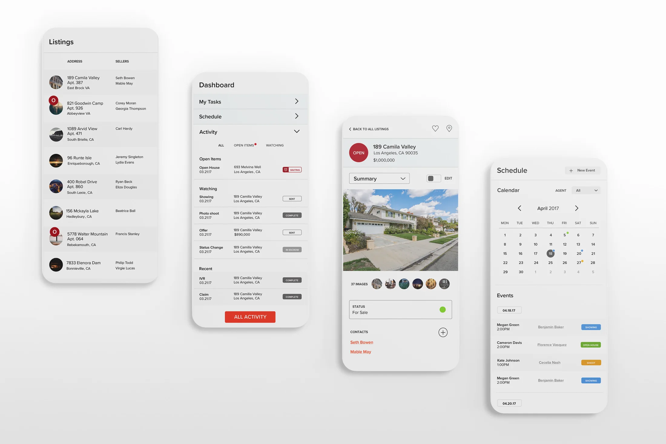 REX CRM mobile screens