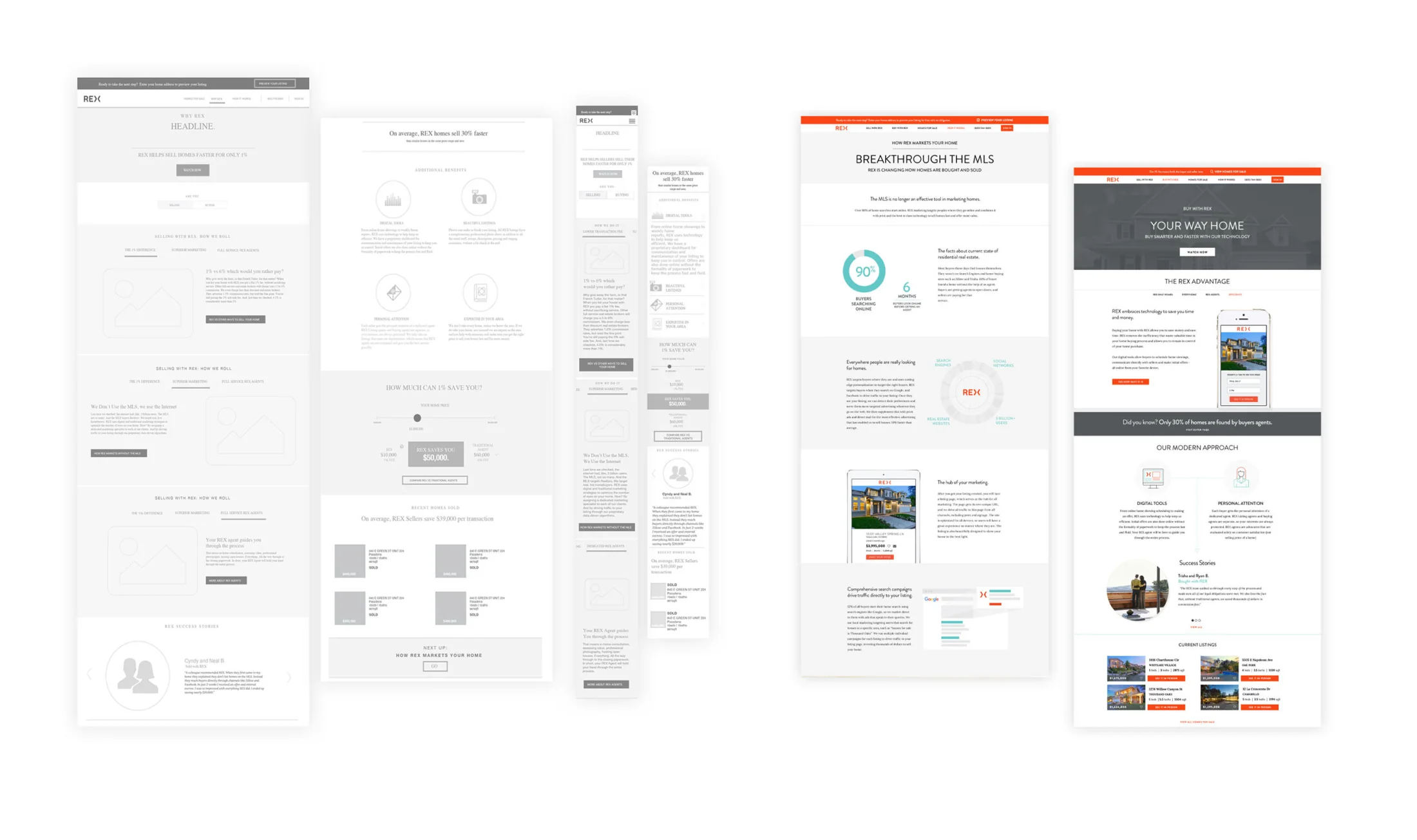 REX wireframes and interface designs