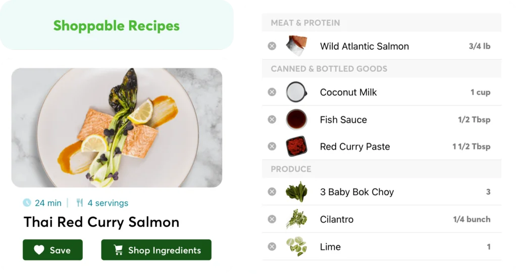 Shoppable recipe interface