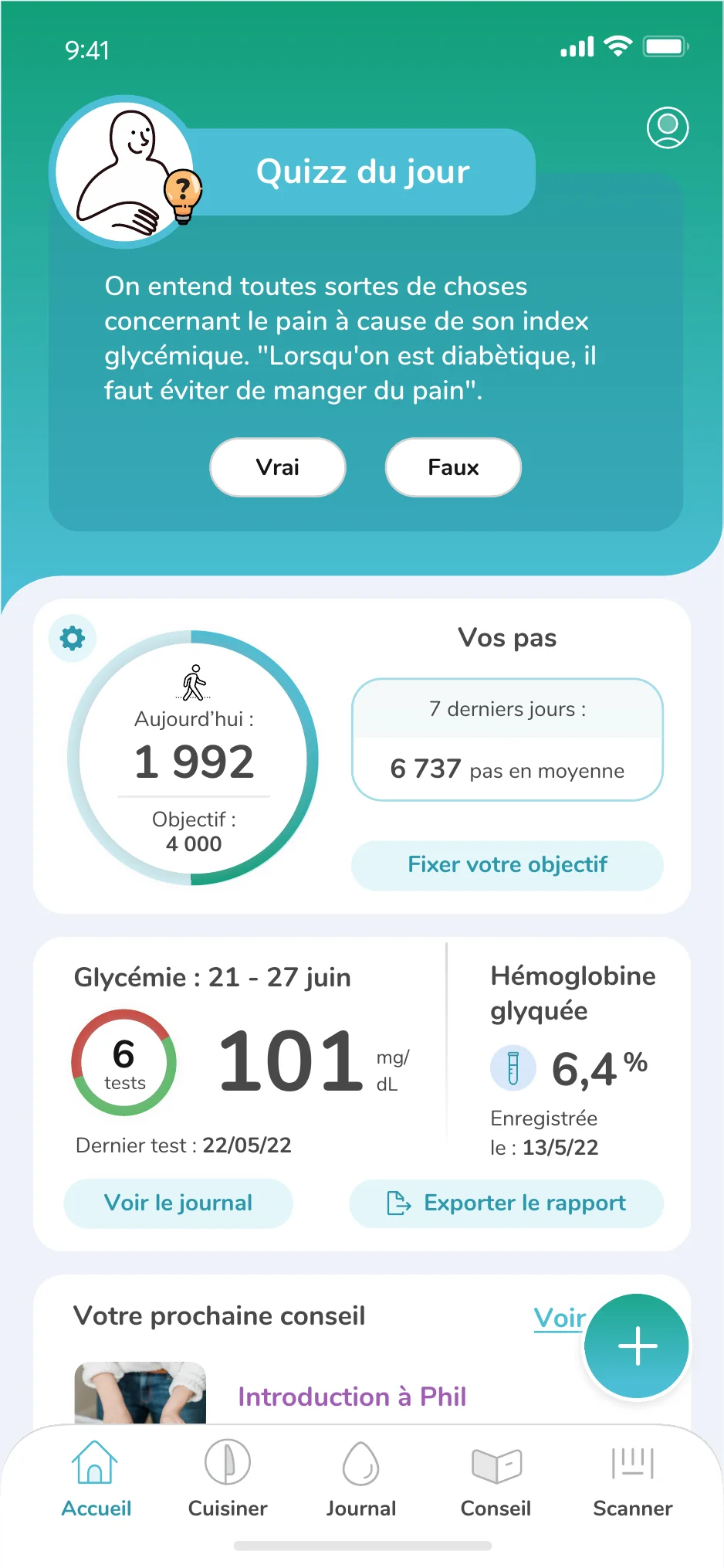 Phil home screen showing step progress
