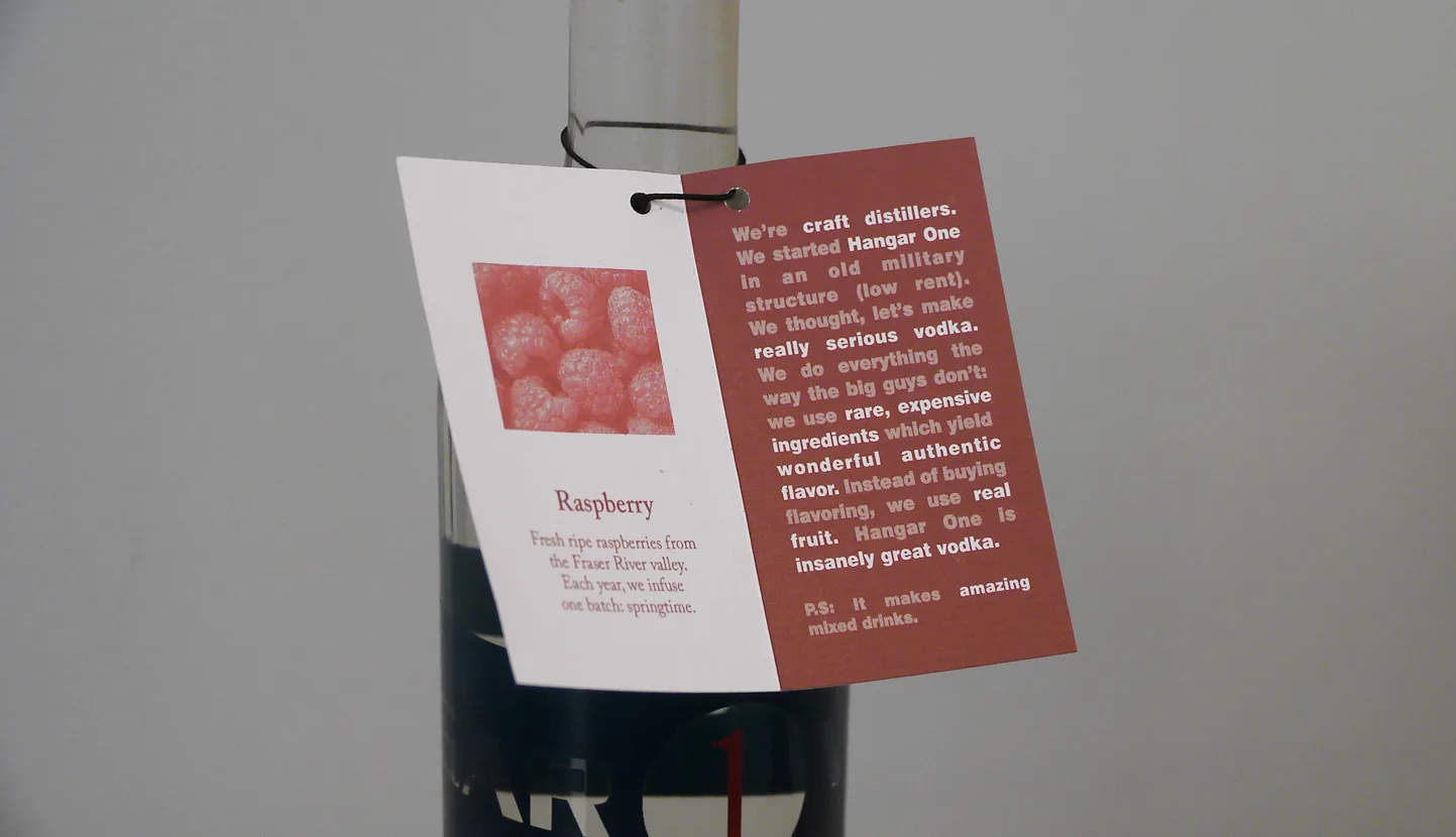 Hangar One bottle tag