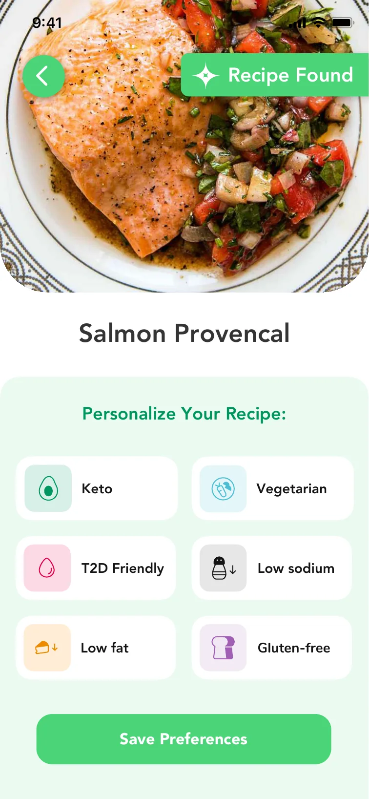 What's for Dinner dietary personalization choices