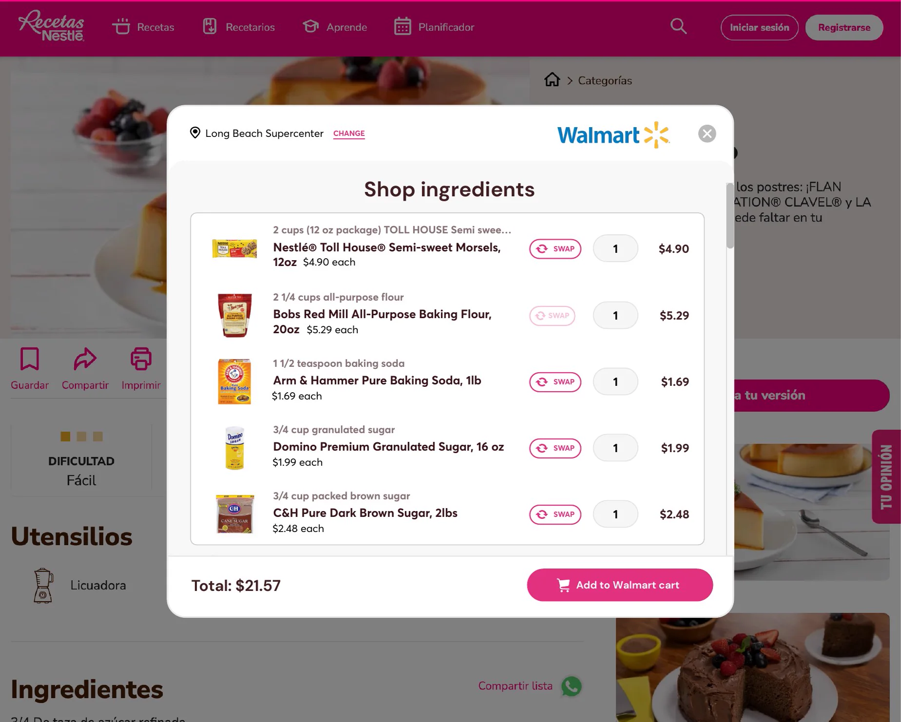 Ingredient list mapped to retailer products