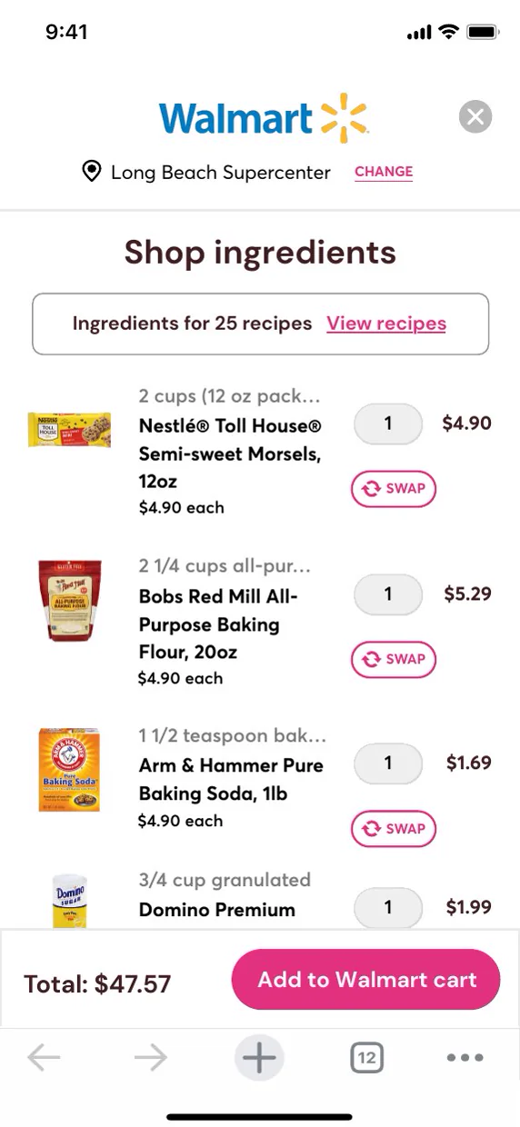 Mobile ingredients for multiple recipes