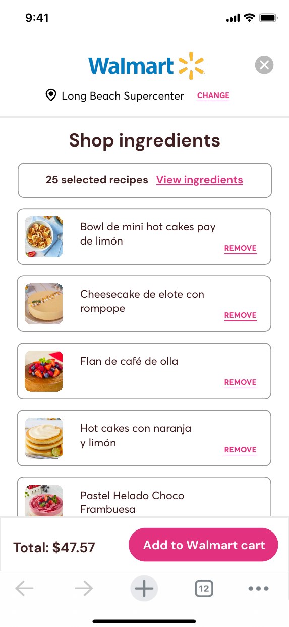 Mobile selected recipe list