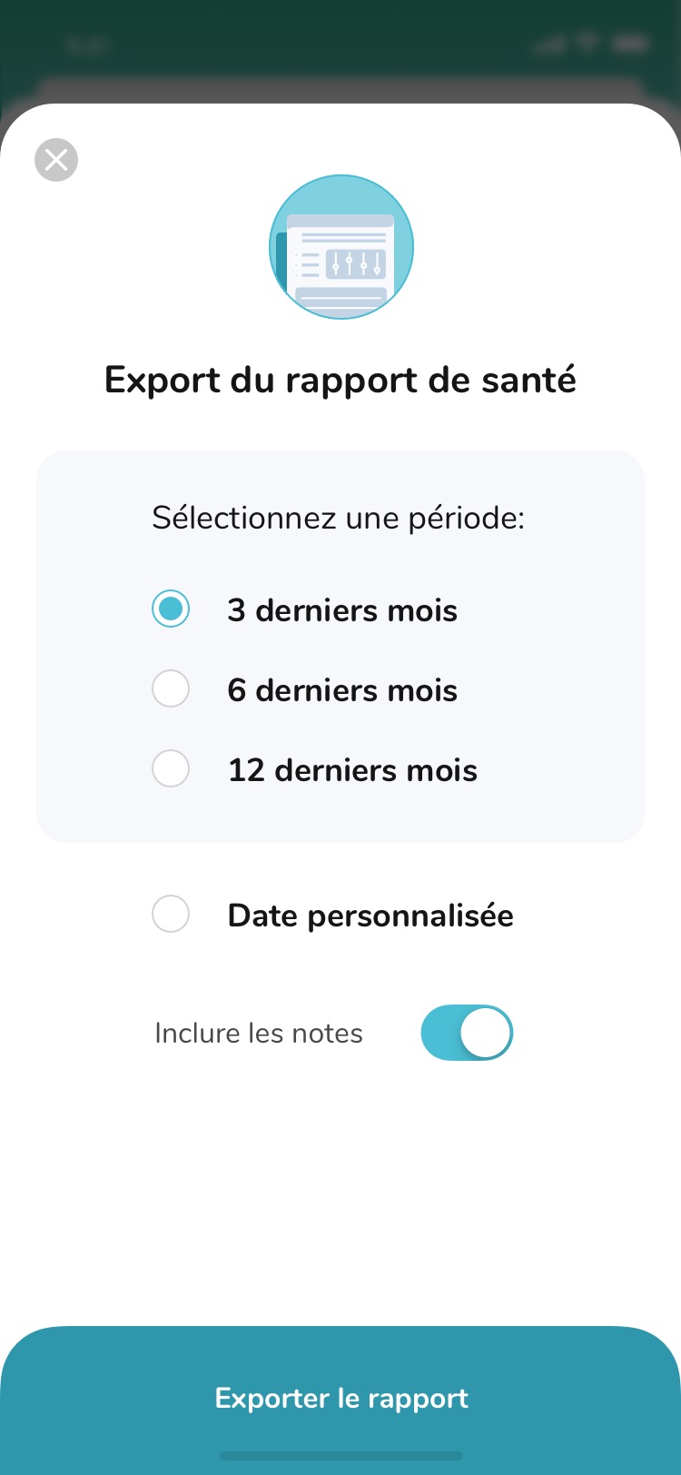 Phil report export options for choosing a date range and including notes
